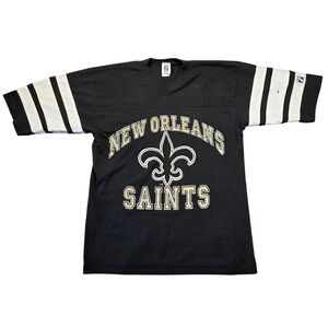 Vintage Logo 7 New Orleans Saints‎ Jersey T-Shirt Mens L Black Striped 90s USA